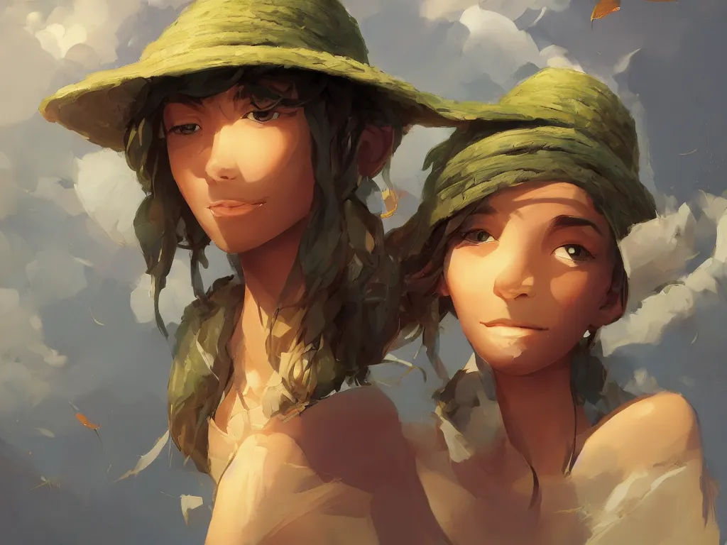 Image similar to beauty hemp kid in hemp hat madeof hemp, behance hd by jesper ejsing, by rhads, makoto shinkai and lois van baarle, ilya kuvshinov, rossdraws global illumination, golden ratio, symmetrical beauty face