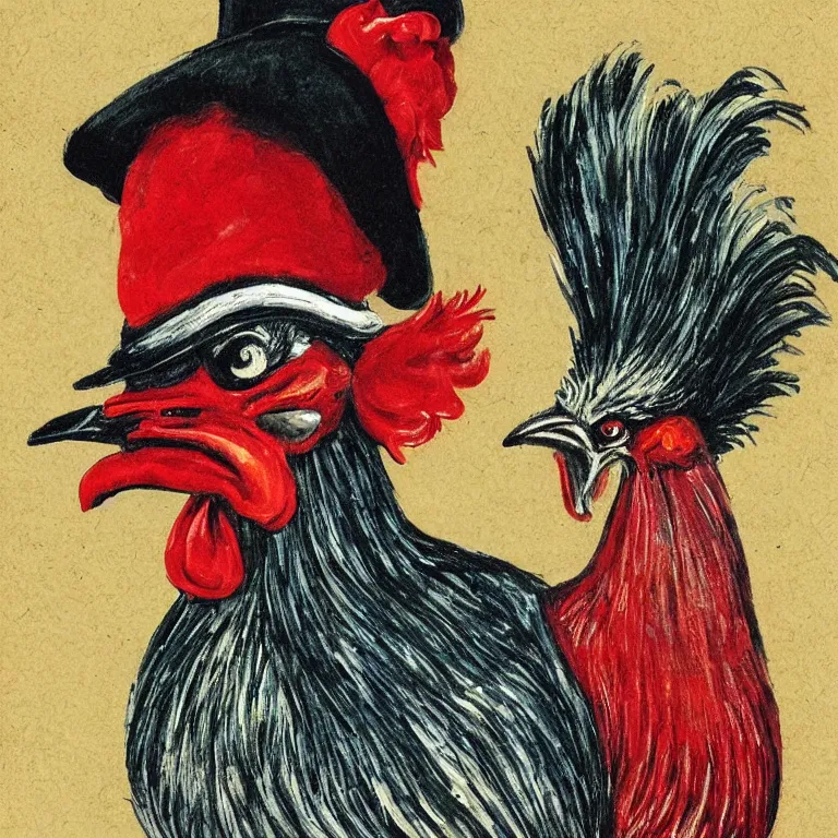 Image similar to portrait of a rooster, with top hat!!! and monocle!!!