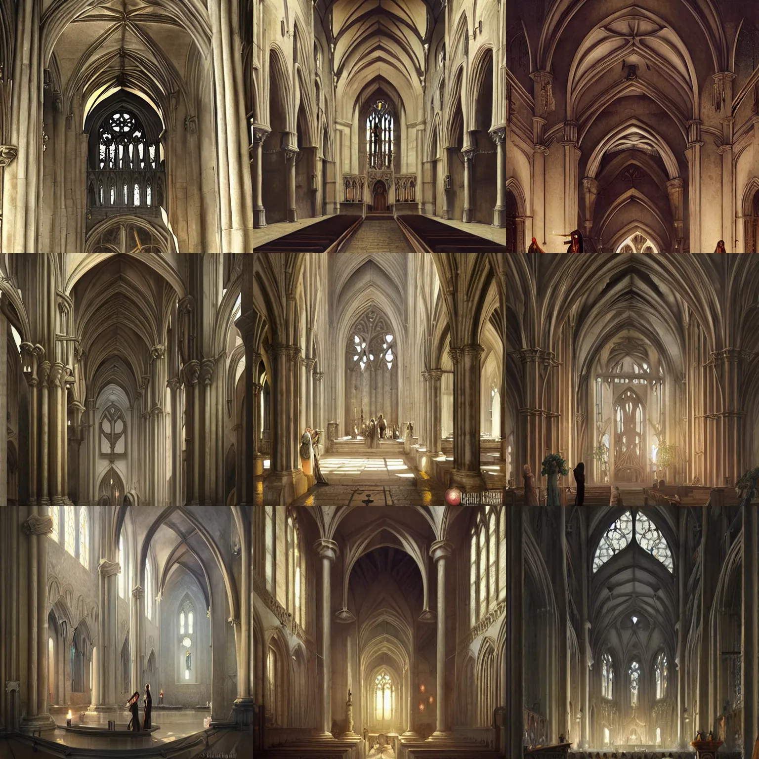 Prompt: medieval cathedral interior by Charlie Bowater, Tom Bagshaw, and Waterhouse