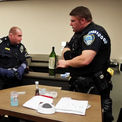 Prompt: police interrogating jar of pickles