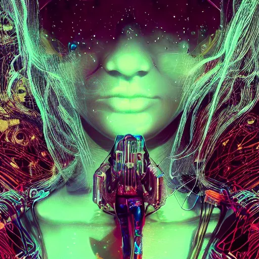 Image similar to hyperrealistic portrait of a woman monster astronaut, full body portrait, well lit, intricate abstract. cyberpunk, intricate artwork, by Tooth Wu, wlop, beeple. octane render,in the style of Jin Kagetsu, James Jean and wlop, highly detailed, sharp focus, intricate concept art, digital painting, ambient lighting, 4k, artstation