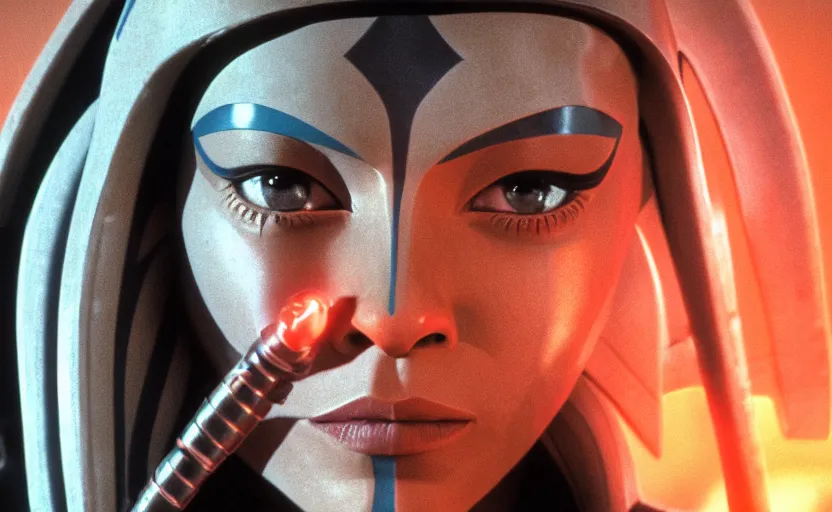 Prompt: cinematic still image beautiful portrait of ahsoka tano played by rosario dawson, scene from 1 9 8 0 s empire strikes back, 7 0 mm imax, moody iconic scene, beautiful detailed scene, kodak, directed by kubrick