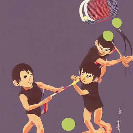 Prompt: illustration of monkeys playing badminton by ilya kuvshinov katsuhiro otomo