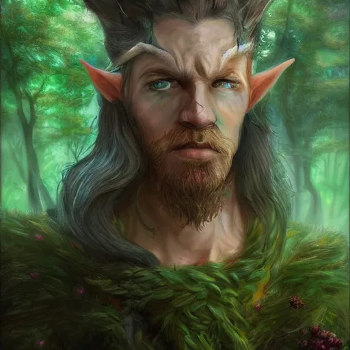 Prompt: angry male elf druid in forest, dnd character, portrait, matte fantasy painting, deviantart artstation, by jason felix by steve argyle by tyler jacobson