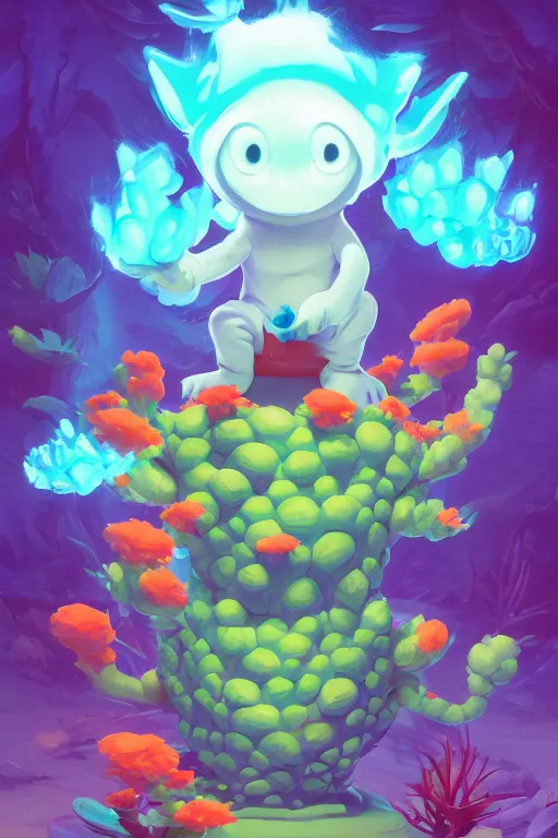 Image similar to smurf ghost creature animal sushi cristal very big eye roots cactus elemental flush of force nature micro world fluo fishscale, behance hd by jesper ejsing, by rhads, makoto shinkai and lois van baarle, ilya kuvshinov, rossdraws radiating a glowing aura global illumination ray tracing hdr