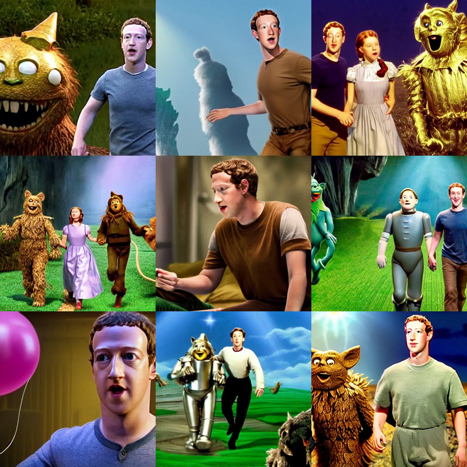 Prompt: Movie still of Mark Zuckerberg in The Wizard of Oz