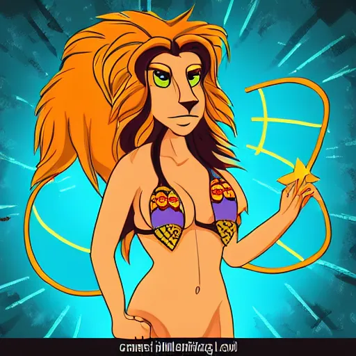 Prompt: profile picture of gambling lion bikini concept art, lofi