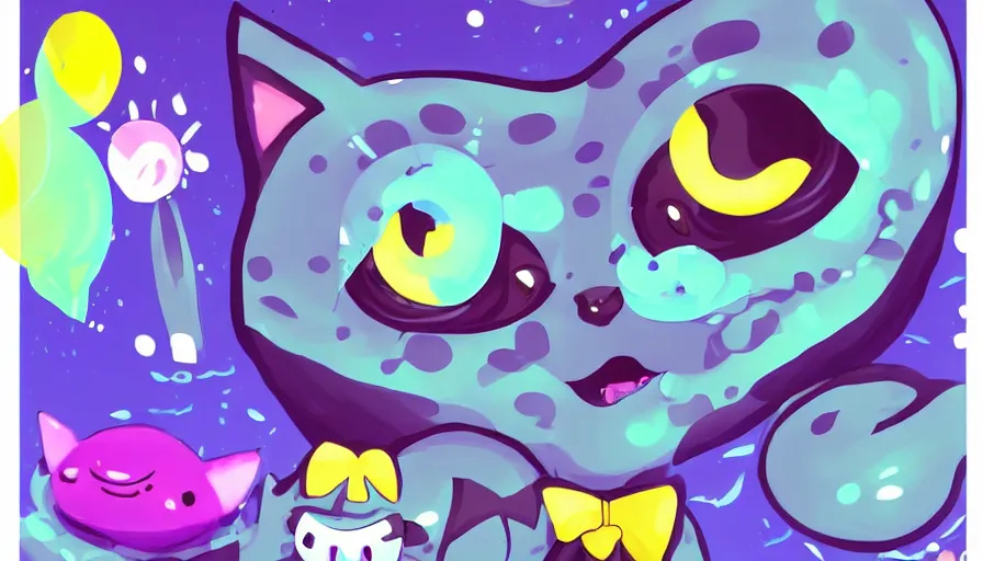 Prompt: a digital art portrait of black slime cat character design from slime rancher, cute black liquid ink cat with yellow eyes character sheet, 4 k, cartoon art, stickers illustrations, beautiful avatar pictures