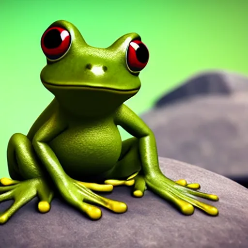 Prompt: a cute little frog sitting on a rock in the middle of a forest lake, isometric minimalist 3d render, unreal engine 5