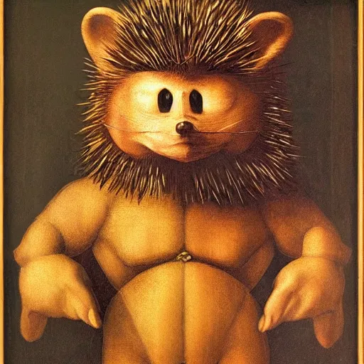 Prompt: Leonardo da Vinci portrait of Knuckles the Hedgehog