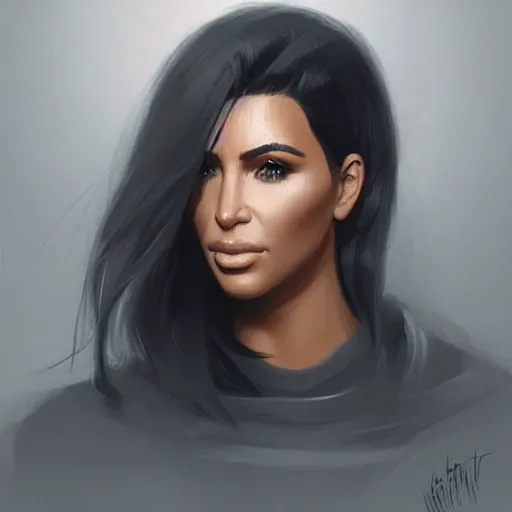 Image similar to “ portrait of kim kardashian by greg rutkowski, young, attractive, highly detailed portrait, scifi, digital painting, artstation, concept art, smooth, sharp foccus ilustration, artstation hq ”