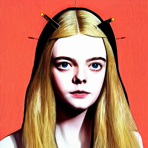 Prompt: elle fanning in the style of an oscilloscope