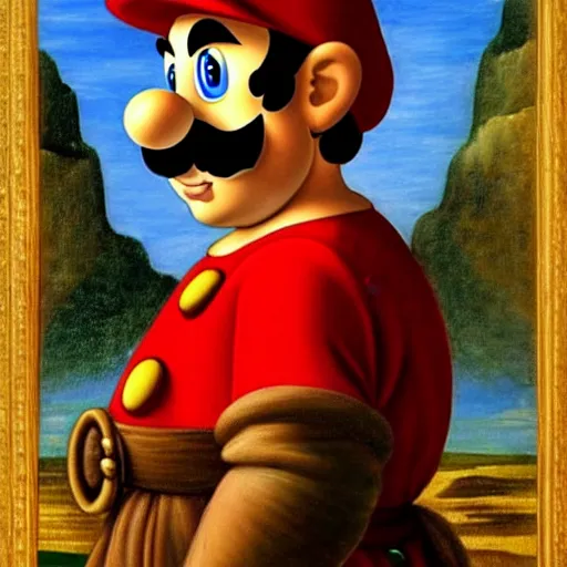 Image similar to a beautiful portrait of super - mario!!!!!! renaissance painting by da vinci featured on artstation