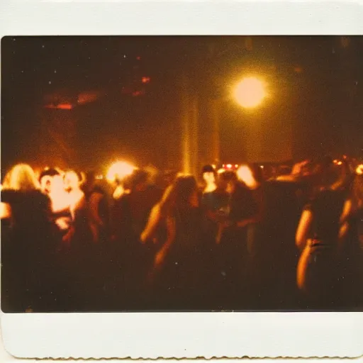 Prompt: Polaroid photograph of a busy dance floor at night