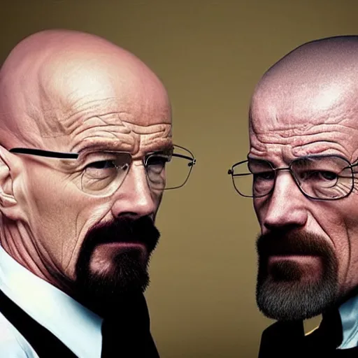 Prompt: walter white meets his doppelganger that don't look like him that much