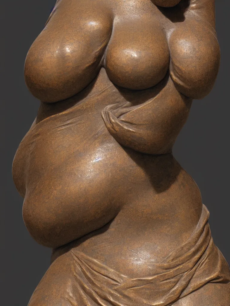 Image similar to detailed photo of an old bronze patina statue of a beautiful curvy woman portrait, intricate detail, museum diffuse lighting