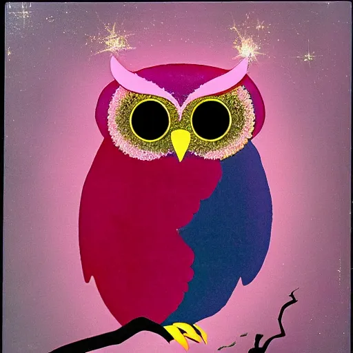 Image similar to 1 9 7 0 s disco era glamour shot of an owl with an afro