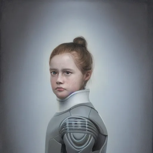 Image similar to hyperrealist portrait photo of a young female android wearing a grey spacesuit by sally mann and alan lee, fantasy, photo realistic, dynamic lighting, artstation, poster, volumetric lighting, very detailed faces, award winning, full face, symmetry