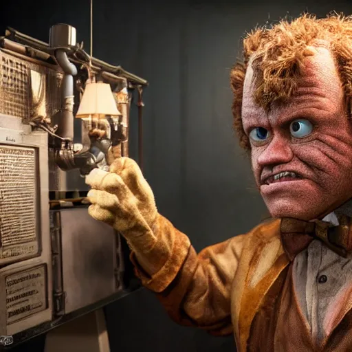 Image similar to animatronic John C. Reilly, exposed mechanics, photo, Stan Winston studios, detailed, 4k