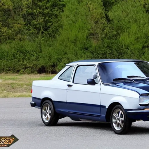 Prompt: ford escort modified navy blue, highly detailed, 8 k, masterpiece, super resolution.