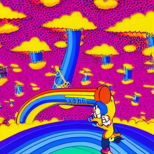 Image similar to Lisa Simpson falling into a giant saxophone, psychedelic art, uhd, matte painting