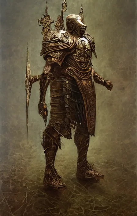 Image similar to thunder god oncept, wearing thunder armor, ancient greek ornamented armor, beksinski, weta workshop concept art