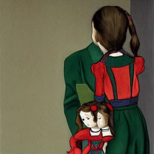 Prompt: little girl wearing an gucci's outfit. art in helltaker art style, inspired by balthus, highly detailed, realistic,