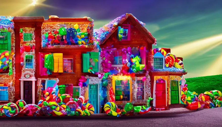 Prompt: House made of candy ,god rays, incredible lighting, 4k photography award winning,