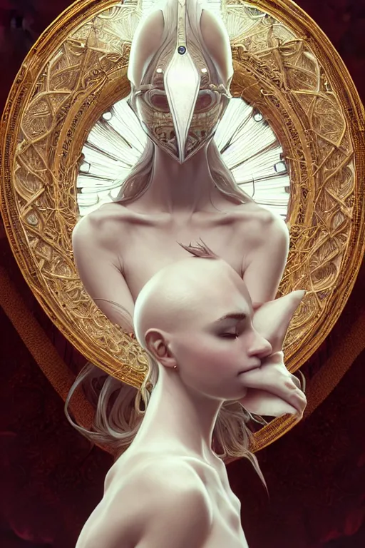 Prompt: symmetry!! cancer!!!! female portrait, beautiful, detailed white long hair, intricate assassin armor and hidden face mask, complex 3 d render by ilya kuvshinov, alphonse mucha, ryohei hase, dramatic lighting, intricate, highly detailed, final fantasy, sharp focus, luminous, unreal engine 5 highly rendered, blender, deviant
