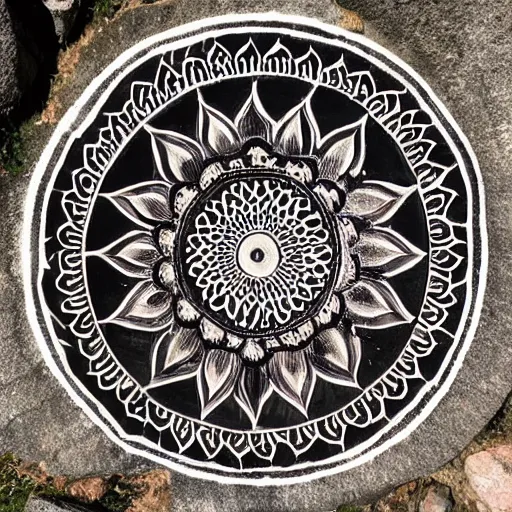 Image similar to mandala carved into the side of a mountainside