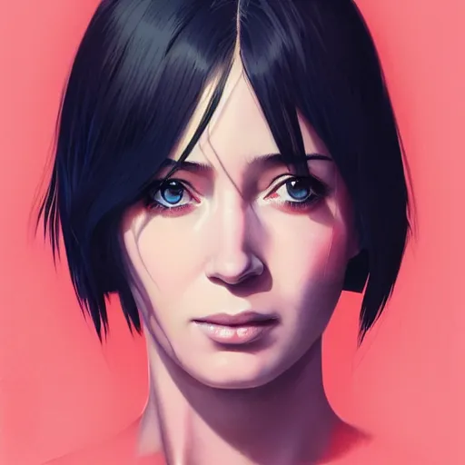 Image similar to emily blunt portrait as manga girl, realistic shaded perfect face, fine details. anime. realistic shaded lighting poster by ilya kuvshinov katsuhiro otomo ghost - in - the - shell, magali villeneuve, artgerm, jeremy lipkin and michael garmash and rob rey