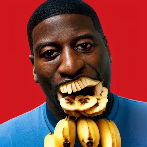 Prompt: angry gucci mane eating bananas in the hood, 8k resolution, full HD, cinematic lighting, award winning, anatomically correct