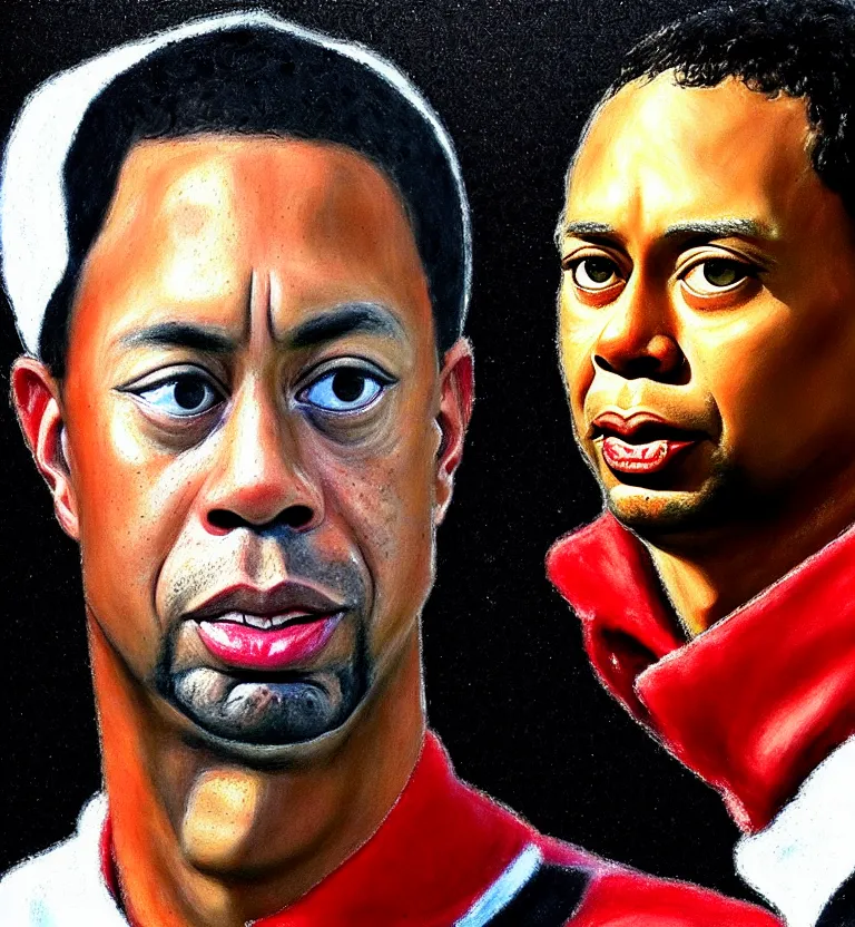 Image similar to realistic tiger woods portrait by el greco.