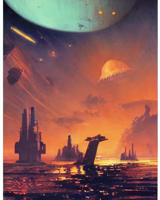 Prompt: a sci - fi weyland industries space art paintings of the shipwrecked crew exploration inspired by great japanese artist kenji kawai, prometheus detailed matte painting by bruce pennington, by paul lehr, by john harris, cgsociety, retrofuturism, 7 0 s sci - fi, biopunk, sci - fi