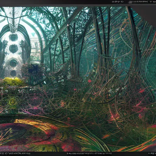 Prompt: sacred geometry overgrown cryengine render by android jones, syd mead, and john stephens