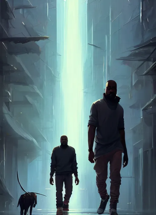 Image similar to highly detailed portrait kanye west walking towards the camera gta v stephen bliss unreal engine fantasy art by greg rutkowski loish rhads ferdinand knab makoto shinkai lois van baarle ilya kuvshinov rossdraws tom bagshaw global illumination radiant light detailed intricate environment