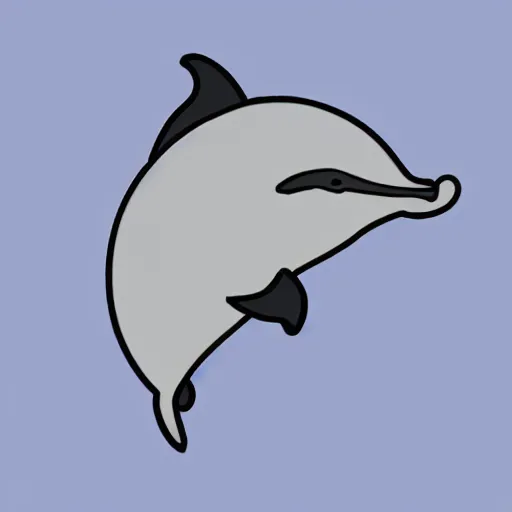 Prompt: An emote of a grey cartoon dolphin using a computer