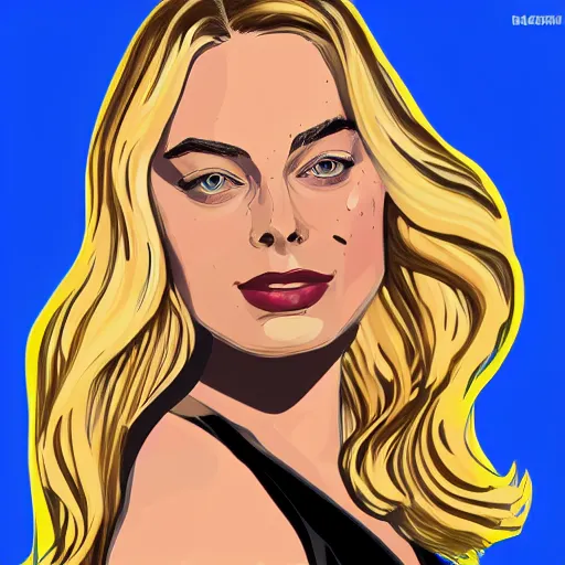 Prompt: An illustration of margot robbie in the style of andre ducci