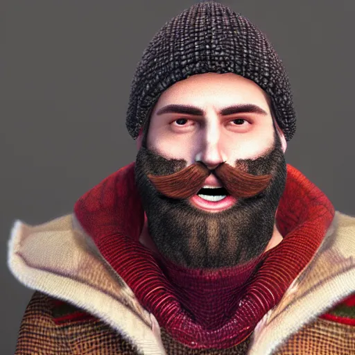 Image similar to strong attractive man face symettry brown beard with christmas hat masculine traits brown hair purple eyes clean skin ultra realistic highly detailed highly realistic 8 k photo realistic