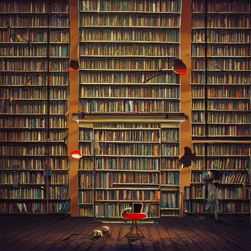 Prompt: library full of books by Mike Winkelmann