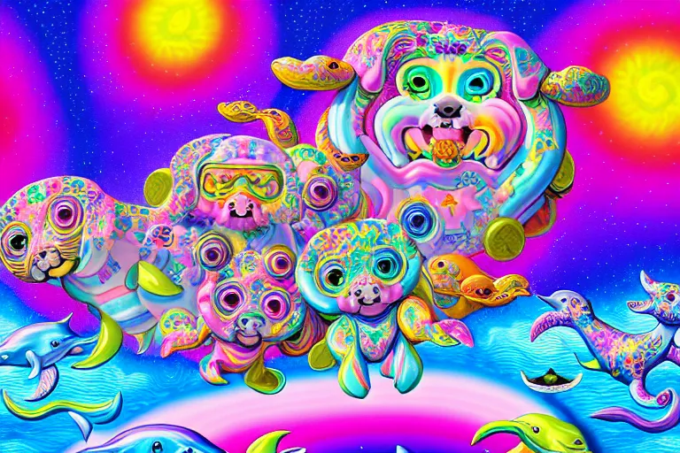 Image similar to lisa frank illustration of rebulon the cute ancient demon made of puppies and dolphins, by lisa frank, masterpiece concept art, 8 k, intricate detail, cinematic lighting, epic pose, bright colors