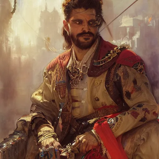 Image similar to highly detailed portrait of a handsome, wealthy kurdish merchant d & d. art by donato giancola, eugene delacroix, ruan jia, carl larsson, peter mohrbacher. trending on artstation, intricate details, energetic composition, fantasy, concept art, illustration, elegant art, global illuminaition