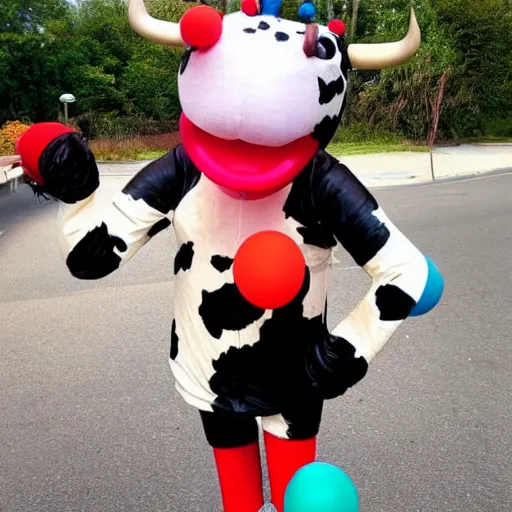 Image similar to cow dressed as a clown