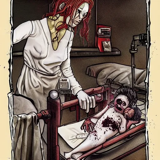 Prompt: “ sensual nurse vaccinating zombie childs in a hospital, fantasy, artwork ”