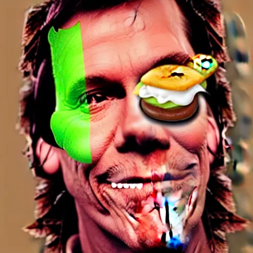 Image similar to kevin bacon face wrapped inside a cheeseburger