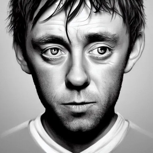 Image similar to Caricature portraits done of a Young Damon Albarn, realistic, hyperrealistic, very realistic, highly detailed, very detailed, extremely detailed, detailed, oil painting, digital art, trending on artstation