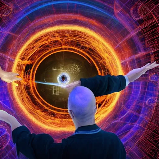 Prompt: a man opening a portal through the multiverse