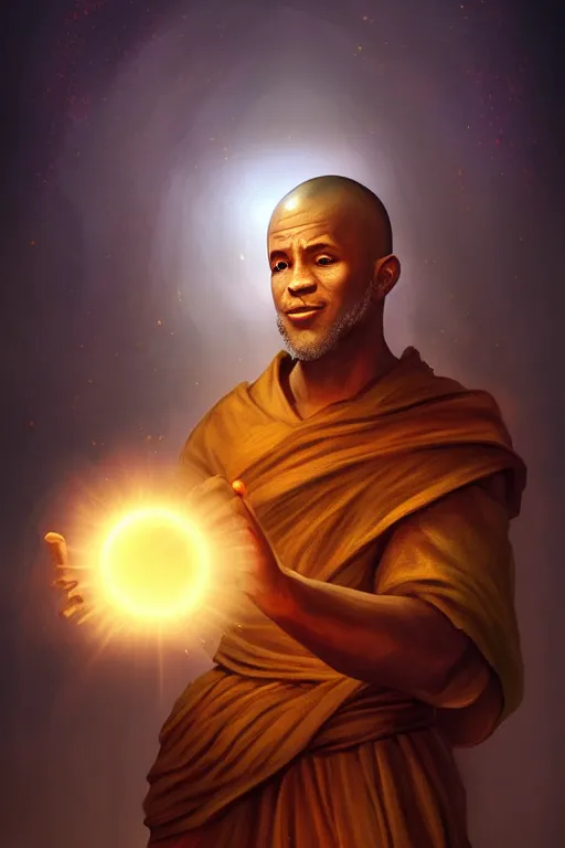 Prompt: monk holding an orb of light. fantasy, digital painting, hd, detailed.