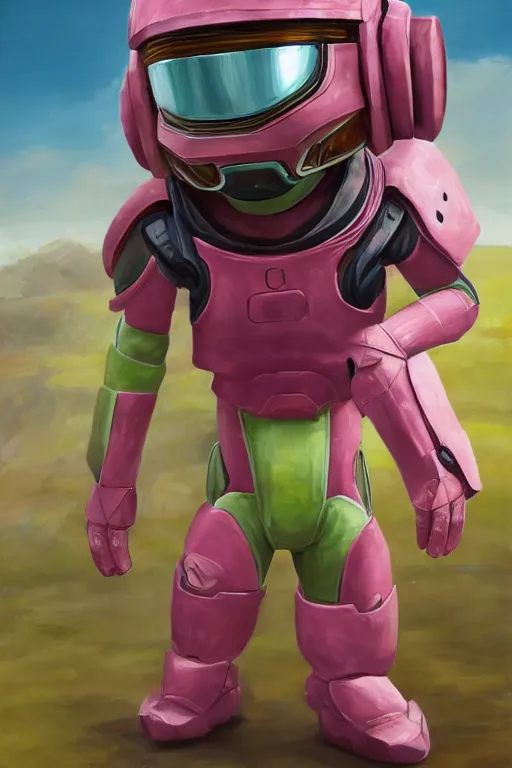 Prompt: wigglytuff pokemon playing as master chief, oil on canvas, intricate, 8 k highly professionally detailed, hdr, cgsociety