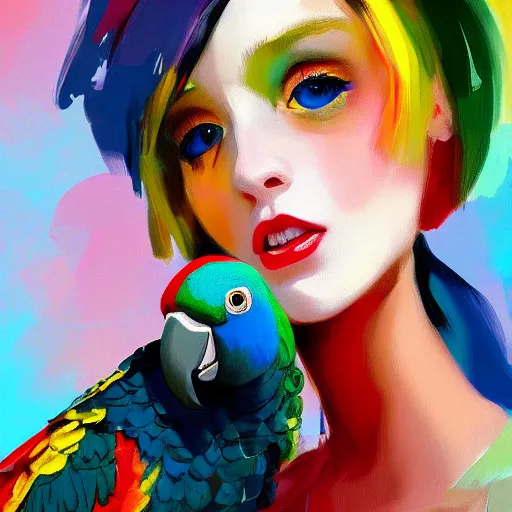 Prompt: parrot parrot parrot parrot parrot parrot, vogue women's fashion beauty celebrity magazine, chanel makeup, ilya kuvshinov, john singer sargent, digital art illustration, impressionist oil painting, trending on artstation, intricate